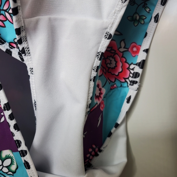 NEW AQUA Blue Floral Purple Contrast Spotted High Rise Bikini Swim Bottom Large - Picture 6 of 8